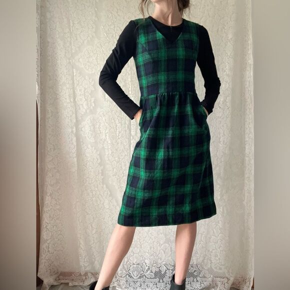 Vintage Wool Plaid V-Neck Lanz Original Midi Dress with Pockets - Picture 4 of 15